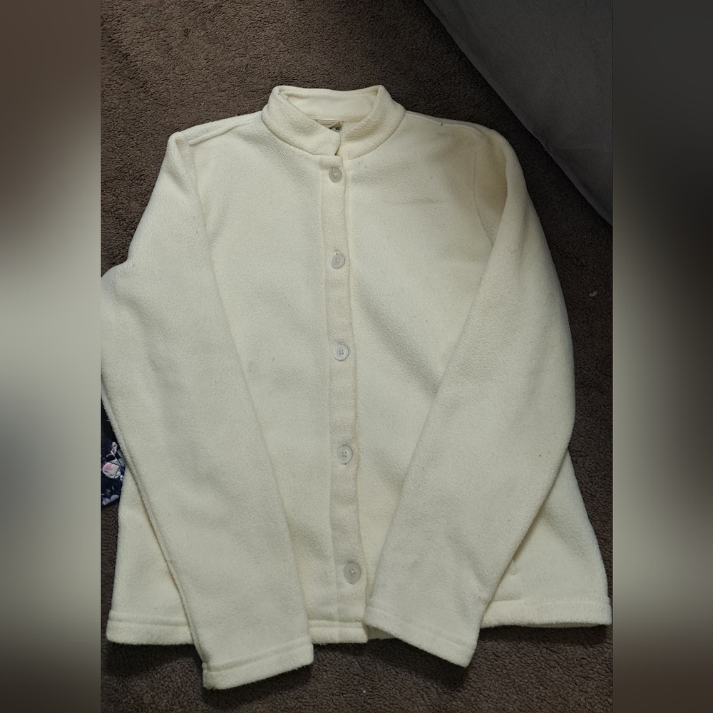 L.L. Bean Women's Cream Fleece Cardigan